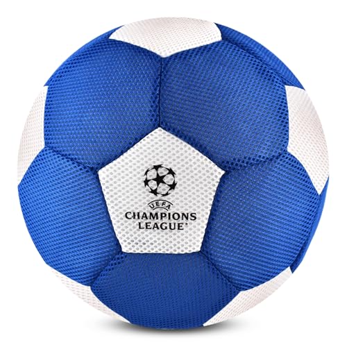 Hy-Pro Offiziell lizenzierter UEFA Champions League Fußball – Riesen 14 Zoll Mesh-Ball für Fußball & Multisport-Spiele drinnen und draußen – Weicher & Sprungfreudiger Ball mit Logo und Vereinsfarben von Hy-Pro