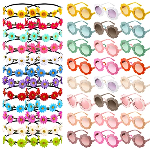 48 Stück groovige Retro-Blumen-Sonnenbrillen-Stirnbänder, Partyzubehör, inklusive 24 mehrfarbigen Blumen-Stirnbändern für Damen, 24 runde Hippie-Sonnenbrillen für Kinder, Hippie-Motto-Partyzubehör 48 Stück groovige Retro-Blumen-Sonnenbrillen-Stirnbänder, Partyzubehör, inklusive 24 mehrfarbigen Blumen-Stirnbändern für Damen, 24 runde Hippie-Sonnenbrillen für Kinder, Hippie-Motto-Partyzubehör von HyDren