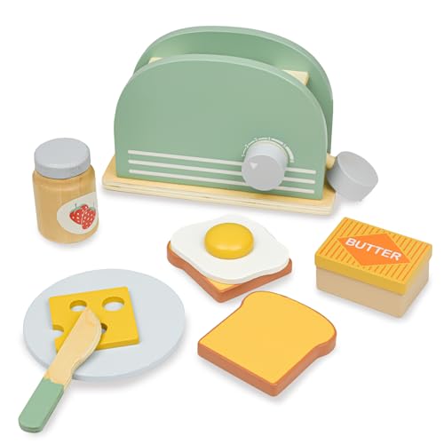 Hölzernes Küchenspielzeug, Hyacinthy hölzerner Toaster mit Holzbrot und Butter, Spielküche für Kinder, Rollenspielzeug für Jungen und Mädchen von Hyacinthy