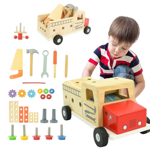 Werkzeugkasten Spielzeug für Kinder 3+, Hyacinthy hölzerne DIY Auto Montage Set mit Werkzeugen, Montessori Werkbank Werkzeugwagen Lernspiel, Geschenk für Jungen und Mädchen im Alter von 3-8 von Hyacinthy