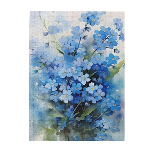 Puzzle 500 Teile für Erwachsene Familien Puzzlespiel für die ganze Familie Anspruchsvolle Puzzles,Aquarell Vergissmeinnicht Blumen von Hyaszst