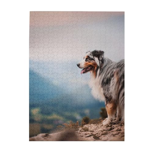 Puzzle 500 Teile für Erwachsene Familien Puzzlespiel für die ganze Familie Anspruchsvolle Puzzles,Australian Shepherd Berge Aussie Haustiere Hunde von Hyaszst