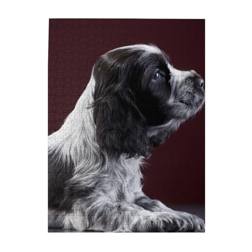 Puzzle 500 Teile für Erwachsene Familien Puzzlespiel für die ganze Familie Anspruchsvolle Puzzles,Cocker Spaniel Welpe Schwarz-Weiß-Spaniel von Hyaszst