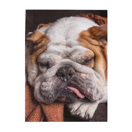 Puzzle 500 Teile für Erwachsene Familien Puzzlespiel für die ganze Familie Anspruchsvolle Puzzles,Englische Bulldoggen Maulkorb Haustiere Schlafende Hunde von Hyaszst