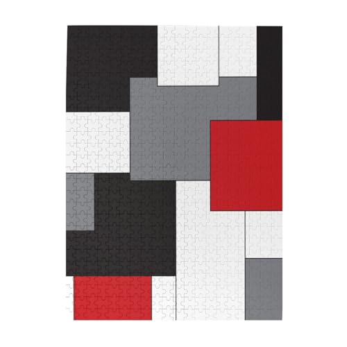 Puzzle 500 Teile für Erwachsene Familien Puzzlespiel für die ganze Familie Anspruchsvolle Puzzles,Farbblock Rot Schwarz Grau Weiß Puzzle 500 Teile für Erwachsene Familien Puzzlespiel für die ganze Familie Anspruchsvolle Puzzles,Farbblock Rot Schwarz Grau Weiß von Hyaszst