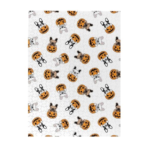 Puzzle 500 Teile für Erwachsene Familien Puzzlespiel für die ganze Familie Anspruchsvolle Puzzles,Französische Bulldogge Kürbis Halloween von Hyaszst