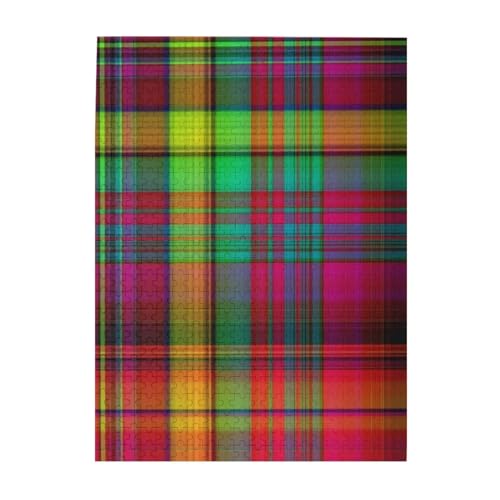 Puzzle 500 Teile für Erwachsene Familien Puzzlespiel für die ganze Familie Anspruchsvolle Puzzles,Helles fruchtiges tropisches Plaid Madras Sommer von Hyaszst
