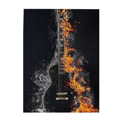Puzzle 500 Teile für Erwachsene Familien Puzzlespiel für die ganze Familie Anspruchsvolle Puzzles,Kalte Akustikgitarre in Flammen von Hyaszst