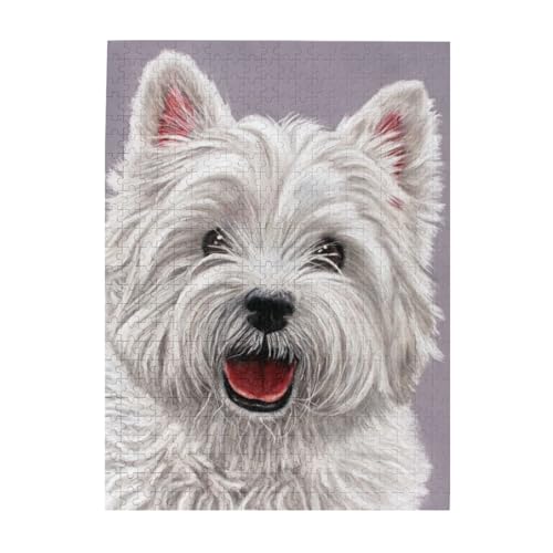 Puzzle 500 Teile für Erwachsene Familien Puzzlespiel für die ganze Familie Anspruchsvolle Puzzles,Niedlicher West Highland Terrier Hund Kunstdruck von Hyaszst