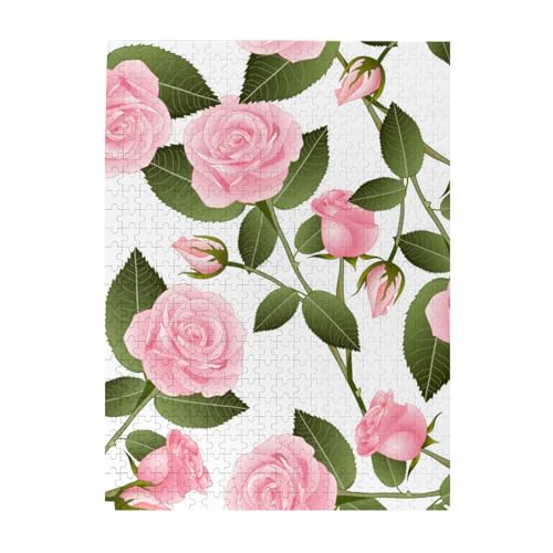 Puzzle 500 Teile für Erwachsene Familien Puzzlespiel für die ganze Familie Anspruchsvolle Puzzles,Rosa Rose auf Weiß von Hyaszst