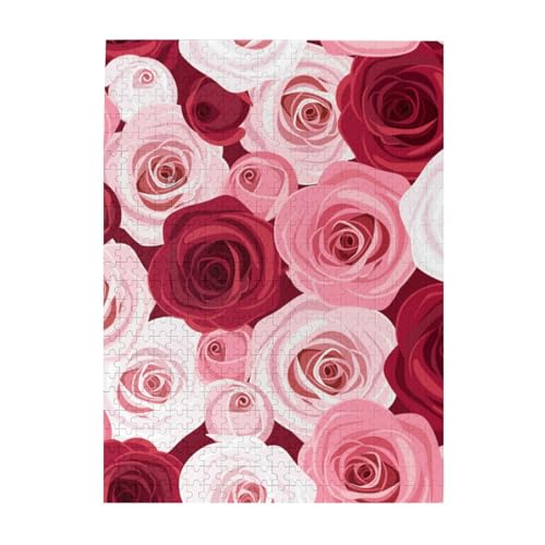 Puzzle 500 Teile für Erwachsene Familien Puzzlespiel für die ganze Familie Anspruchsvolle Puzzles,Rosenmuster, Blumenmuster, Rosa von Hyaszst