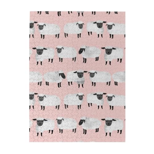 Puzzle 500 Teile für Erwachsene Familien Puzzlespiel für die ganze Familie Anspruchsvolle Puzzles,Schaf Pastell Rosa Schafwolle Bauernhoftier von Hyaszst