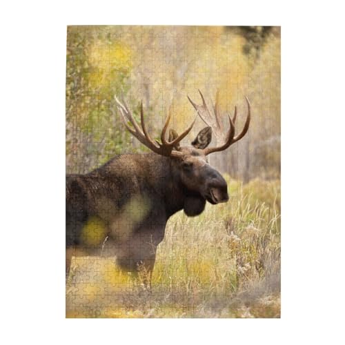 Puzzle 500 Teile für Erwachsene Familien Puzzlespiel für die ganze Familie Anspruchsvolle Puzzles,Wildtier Elch Stan im Wald von Hyaszst
