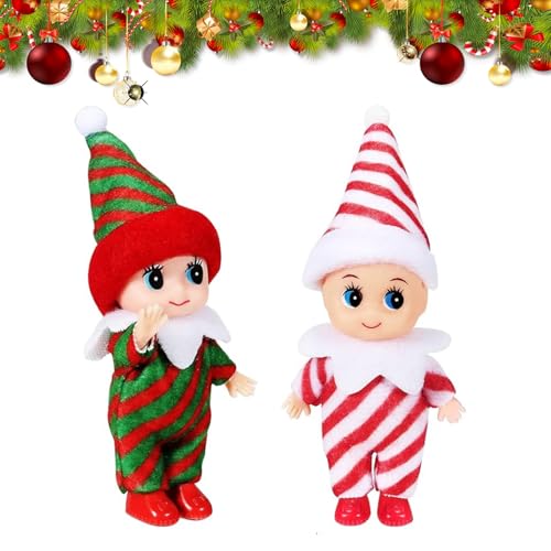 Weihnachten Elf Puppe, Elf on The Shelf Baby 2 Stück, Baby Elves Weihnachtself Zubehör, Weihnachtselfe, Weihnachtselfen Figuren Mini Elfen, für Jungen Mädchen Weihnachtsspielzeug Dekorationen (A) von Hyfkjdm