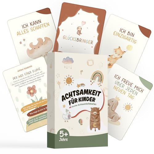 Hyggartn Affirmationskarten für Kinder mit Holz Ständer - Positives übungen Denken, Selbstliebe, Mut und Dankbarkeit für Kinder - 48 Achtsamkeitskarten für Kinder zum Üben von Achtsamkeit Hyggartn Affirmationskarten für Kinder mit Holz Ständer - Positives übungen Denken, Selbstliebe, Mut und Dankbarkeit für Kinder - 48 Achtsamkeitskarten für Kinder zum Üben von Achtsamkeit von Hyggartn