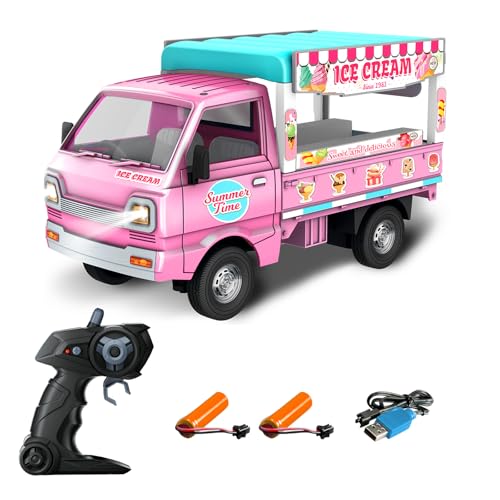 Hylukon Ferngesteuertes Auto, 1:16 2,4 GHz RC Auto Eiscreme Truck mit Lichtern und Musik, 6 Kanal, RC Truck für Rollenspiele, Eltern Kind Interaktion (2 Batterien) von Hylukon