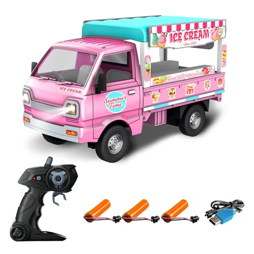 Hylukon Ferngesteuertes Auto, 1:16 2,4 GHz RC Auto Eiscreme Truck mit Lichtern und Musik, 6 Kanal, RC Truck für Rollenspiele, Eltern Kind Interaktion (3 Batterien) von Hylukon