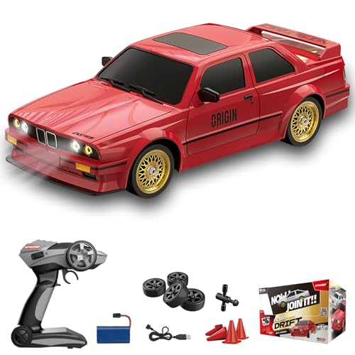 Hylukon Ferngesteuertes Auto, 2,4 GHz, RC Drift Car 30 km/h – 1/16 Rennwagen mit Vorder- und Rückleuchten, Retro-Stil von Hylukon