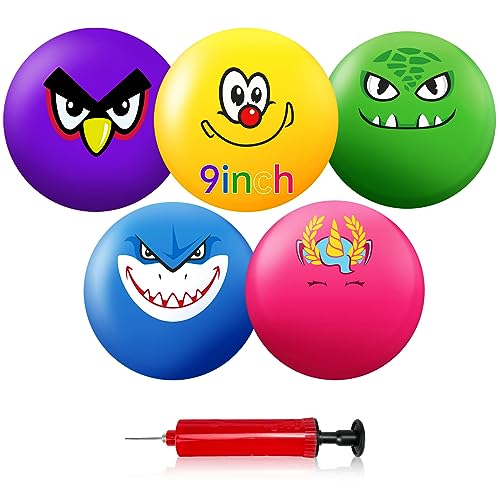5 Stück Hüpfball Softbälle Kinder ab 2 3 4 Jahre, Gummiball für Kleinkinder (9", 22.9 cm), Strand Wasser Regenbogen Aufblasbarer Ball für Parks Garten Recreation Drinnen & Draußen Spiele von Hymaz