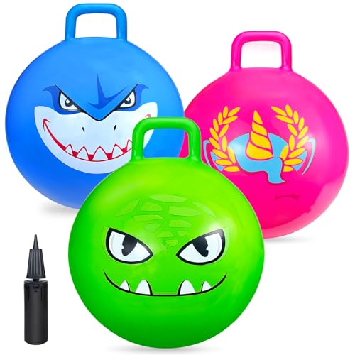 Hymaz Hüpfball mit Griff und Luftpumpe für Kinder, 45,7 cm, Hüpfball, Spielzeug für 3–6, 7–9, Jungen, Mädchen, Karneval, Outdoor-Sportspiele, 3 Stück von Hymaz