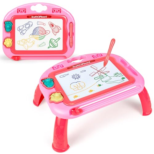 Hymaz Magnetische Maltafel Zeichentafel Kinderspielzeug ab 1 2 3 Jahr, Bunt Magnettafel mit 4 Beine für Lernspielzeug Reise, Kleinkinder Mädchen Spielzeug (Rosa) von Hymaz