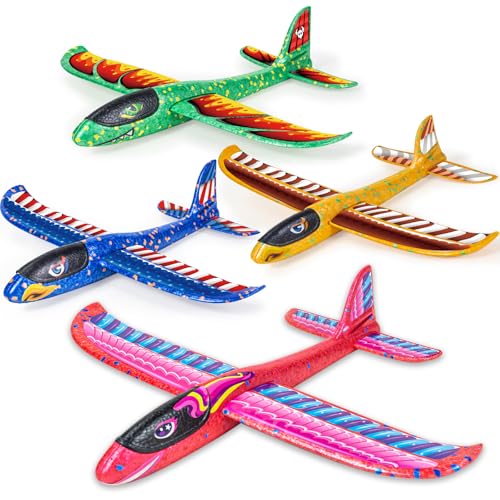 Hymaz Styropor Flugzeuge für Kinder 4 Stück 37cm, Styroporflieger Wurfgleiter Segelflugzeug Flieger Styropor Flugzeug Spielzeug, Großes Modellflugzeug mit 4 DIY-Aufkleber von Hymaz