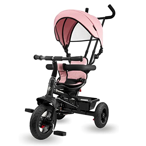 HyperMotion Kinderdreirad ab 1 Jahr bis 20 kg, Kinderfahrräder, 1-4 Jahre, Kleinkinderfahrrad mit Push-Lenker, Fahrrad Baby Kleinkinder, Dreirad, Elterngriff, erstes Fahrrad, Rosa von HyperMotion