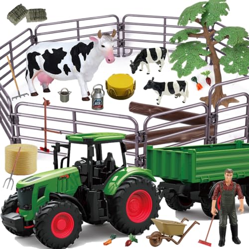 Hyrenee Farm Toys Bauernhof Tier Spielzeug Spielset Traktor mit Anhänger Zaun, Bauer, Baum, Kuh, Bauernhof Spielzeug Set für Jungen Mädchen Kinder Kleinkinder Alter 3-7 Jahre alt Hyrenee Farm Toys Bauernhof Tier Spielzeug Spielset Traktor mit Anhänger Zaun, Bauer, Baum, Kuh, Bauernhof Spielzeug Set für Jungen Mädchen Kinder Kleinkinder Alter 3-7 Jahre alt von Hyrenee