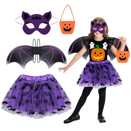 Hysagtek Fledermaus Kostüm Halloween - 4 Stück Halloween Kostüm Mädchen mit Fledermaus Flügel, Maske, Beutel und Tutu, für Cosplay Party Karneval Fasching Maskerade Hysagtek Fledermaus Kostüm Halloween - 4 Stück Halloween Kostüm Mädchen mit Fledermaus Flügel, Maske, Beutel und Tutu, für Cosplay Party Karneval Fasching Maskerade von Hysagtek