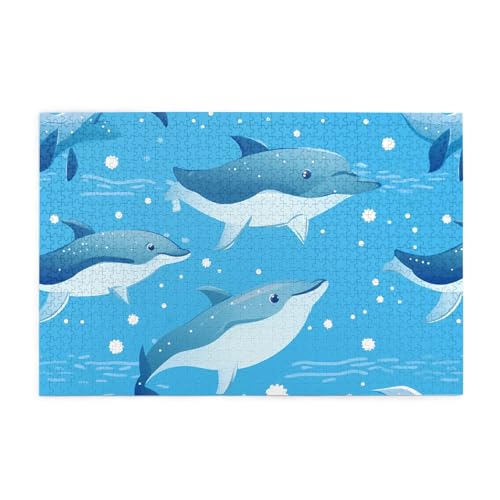 Puzzles1000 Teile Hytter Delfine im Meer Muster Pädagogische Intellektuelle Holzpuzzles Lustige Puzzles Stressabbau-Spiel von Hytter