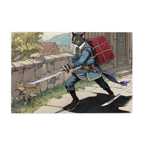 Puzzles1000 Teile Hytter Katze trägt Schwert Muster Pädagogische Intellektuelle Holzpuzzles Lustige Puzzles Stressabbau Spiel von Hytter