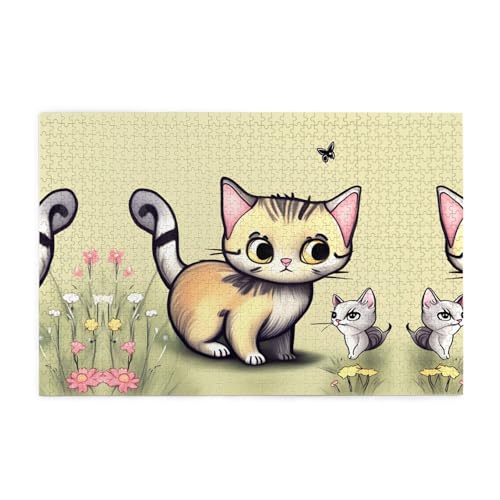 Puzzles1000 Teile Hytter Katze und Schmetterling Muster Pädagogische Intellektuelle Holzpuzzles Lustige Puzzles Stressabbau-Spiel von Hytter