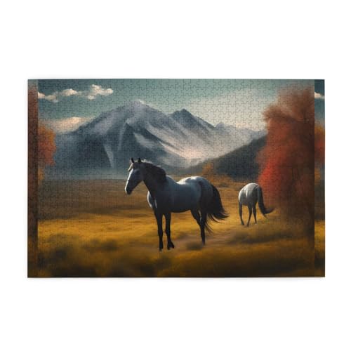 Puzzles1000 Teile Hytter Natur Landschaft Pferd Muster Pädagogische Intellektuelle Holzpuzzles Lustige Puzzles Stressabbau Spiel von Hytter