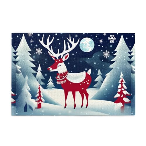 Puzzles1000 Teile Hytter Schnee-Nacht, Weihnachtsmann und Hirsch Muster Pädagogische Intellektuelle Holzpuzzles, lustige Puzzles, Stressabbau-Spiel Puzzles1000 Teile Hytter Schnee-Nacht, Weihnachtsmann und Hirsch Muster Pädagogische Intellektuelle Holzpuzzles, lustige Puzzles, Stressabbau-Spiel von Hytter