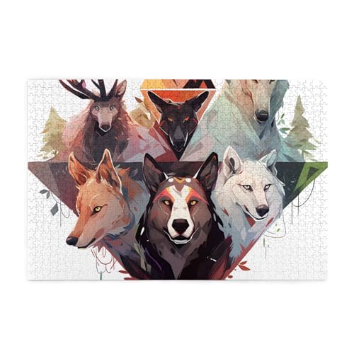 Puzzles1000 Teile Hytter Wölfe und Rentier Muster Pädagogische Intellektuelle Holzpuzzles Lustige Puzzles Stressabbau-Spiel von Hytter