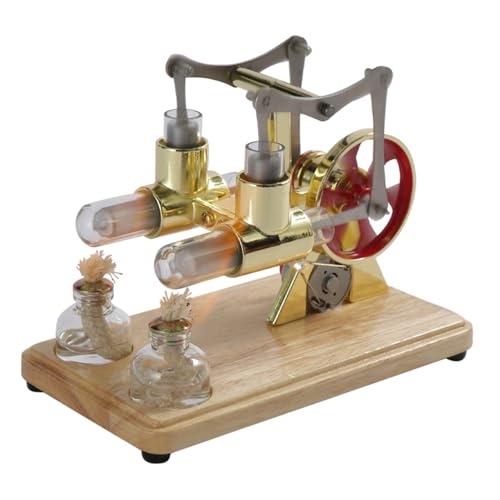 Hyuduo Stirling Motor Heißluftmotormodell mit LED -Licht für Wissenschaftsexperiment Holzbasi (Gold) von Hyuduo