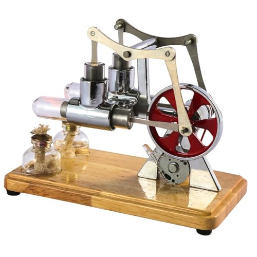 Hyuduo Stirling Motor Heißluftmotormodell mit LED -Licht für Wissenschaftsexperiment Holzbasi (Silver) von Hyuduo