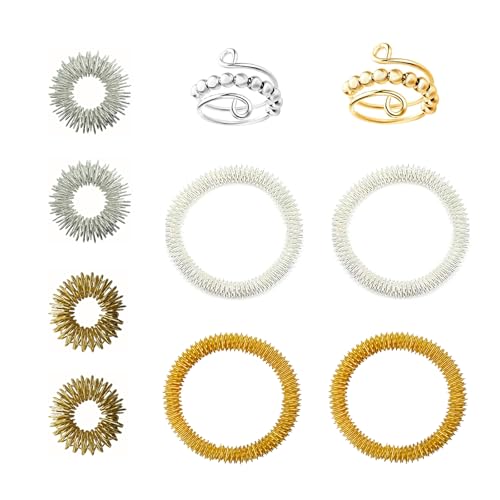 10 Stück Akupressur Ring, Anti Stress Ring Set Handgelenk Massager Verstellbare Anti Stress Ringe Massage Armbände Antistress Ringe für Stress Relief Ängstlichkeit Massage von Hyxodjy