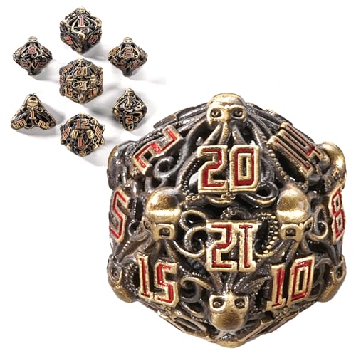 Cthulhu-Metallwürfel-Set, einzigartiges Polyedrisches Würfel-Set von Dungeons and Dragons, für D&D, TRPG, MTG, Pathfinder, Tischbrett, Rollenspiele, D4, D6, D8, D10, D%, D12, D20 (Messing) von HzFitInc