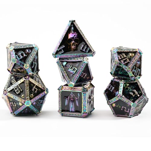 DND-Würfel-Set aus Metall, 7 Stanzformen für Dungeons and Dragons, D&D, Totenkopf-Zauberer-Thema für Würfel, Kobold, einzigartiges Skelett-Zubehör (schillernd) von HzFitInc