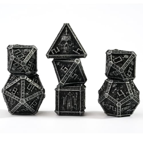 DND-Würfel-Set aus Metall für Dungeons and Dragons, D&D, Totenkopf-Zauberer-Thema, D20, D12, D10, D100, D8, D6, D4, für Würfel, Kobold, Sammlerstück, einzigartiges Skelett, Halloween-Zubehör (schwarz) DND-Würfel-Set aus Metall für Dungeons and Dragons, D&D, Totenkopf-Zauberer-Thema, D20, D12, D10, D100, D8, D6, D4, für Würfel, Kobold, Sammlerstück, einzigartiges Skelett, Halloween-Zubehör (schwarz) von HzFitInc