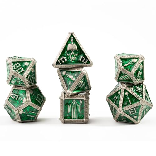 DND-Würfel-Set aus Metall für Dungeons and Dragons, D&D, Totenkopf-Zauberer-Thema, D20, D12, D10, D100, D8, D6, D4, für Würfel, Kobold, Sammlerstück, einzigartiges Skelett, Halloween-Zubehör (grün) DND-Würfel-Set aus Metall für Dungeons and Dragons, D&D, Totenkopf-Zauberer-Thema, D20, D12, D10, D100, D8, D6, D4, für Würfel, Kobold, Sammlerstück, einzigartiges Skelett, Halloween-Zubehör (grün) von HzFitInc