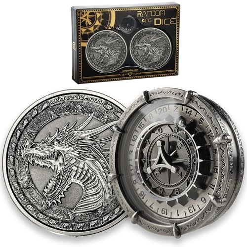 Dragon Random King Würfel-Set (2 Stück) 7-in-2 Roulette-Würfel, Spinner mit wunderschöner Geschenkbox für Dungeons and Dragons, D20, D12, D10, D6, D4, D%, Farbe: Silber von HzFitInc