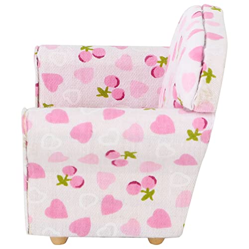 Hztyyier 1:12 Mini Dollhouse Sofa Romantische Herz Erdbeerdruck Sessel für Wohnzimmer Schlafzimmer Dekoration von Hztyyier