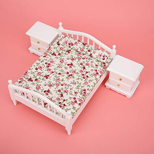 Hztyyier 1:12 Mini Möbel Doppelbett Langer Spiegel Nachttischstuhl Schrankpuppenhaus Set für Spielzeugholzzubehör (6 Sätze) von Hztyyier
