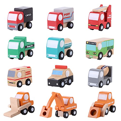 Hztyyier 12 Stück Holz Spielzeugauto Mini Auto zurückziehen Spielzeug Baby Kind Spielzeugauto Früherziehung Pädagogisches Verkehr Spielzeug Kinder Geschenk von Hztyyier