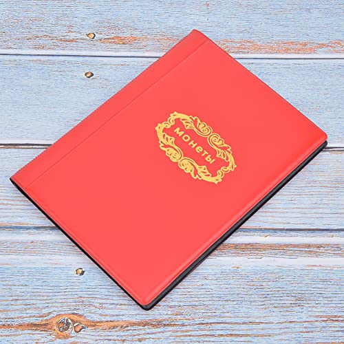 Hztyyier 120 Taschen 10 Seiten Münzalbumbuch mit Exquisiter Verarbeitung, Einfacher Aussehen, für Münzsammler, Langzeitlager, Rot/Blau (Rot) von Hztyyier