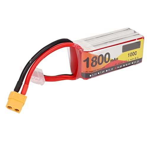 Hztyyier 4S LiPo Akku, 1800mAh 14,8V 100C XT60 Stecker RC Batterieleistung für RC Truck RC Truggy RC Heli Flugzeug Drone FPV Racing von Hztyyier