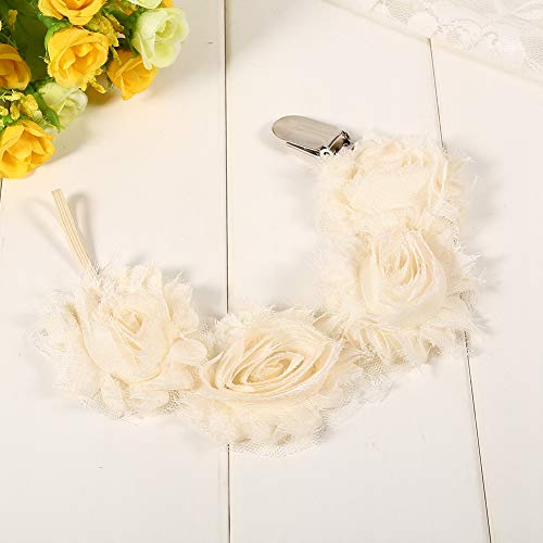 Hztyyier Baby Girls Säugling Rosenblume Schnullerkette Zahnen Haltergurt, mit Schönen Blumen Dekoriert, Geeignet Zum Halten von Schnuller, 33 cm Länge (Beige) von Hztyyier