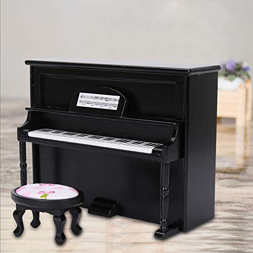 Hztyyier Doll House Mini Aufrechte Klavierspielzeug Stromlinienförmiges Stil Leicht für Kinderpuppenhaus Ungiftiges Holzmaterial (Black) von Hztyyier